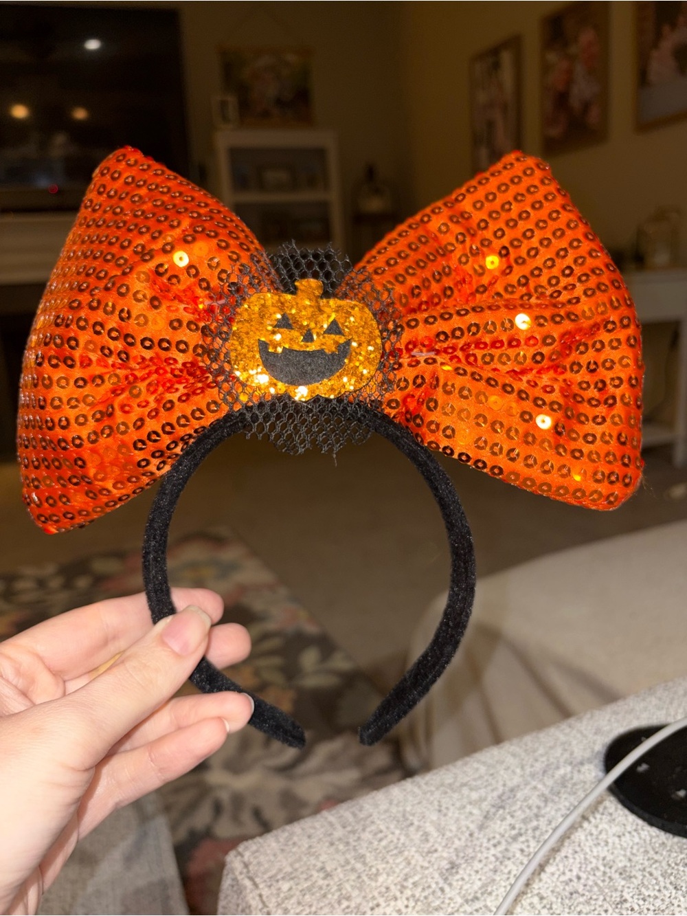 Orange Sequin Pumpkin Bow Headband for Kids - Halloween Costume Accessory